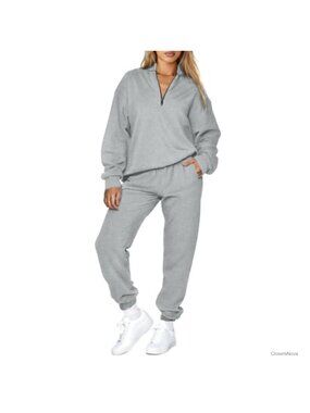 Women 2 Piece Sweatsuit Half Zip Hoodie Jogger Pants Fleece Lined Cotton